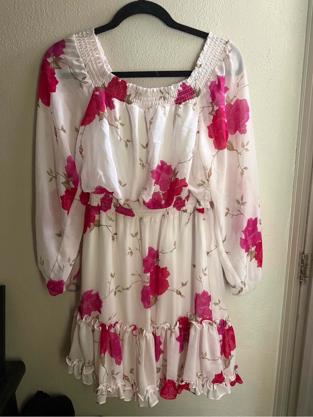 Betsey Johnson White Mini Dress with Fuchsia Floral Print